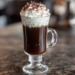 En lyxig kaffedrink med vispgrädde och chokladspån. Kanske ett recept från Kaffe Karlsson?