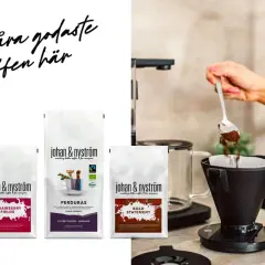 Johan & Nyströms godaste bryggkaffe, som "Fika" och "Bold Statement", förbereds för en perfekt kopp.