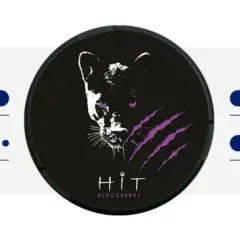 Detaljer om olika snus: HIT Blackberry, 15 mg/portion, slim format, bär & citrus smak.