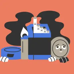 En ledsen vattenpipa med cigaretter och en låga. En illustration som visar hur röker man vattenpipa, men med en sorglig twist.