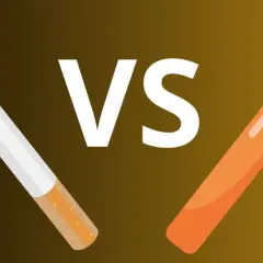 En glödande cigarett ställs mot en orange e-cigarett. Vilket alternativ väljer du: snus eller cigg?