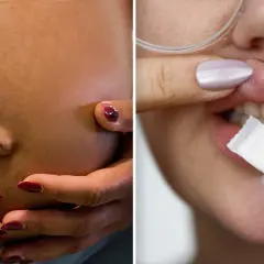 En gravid mage och en kvinna som snusade innan hon visste att hon var gravid.