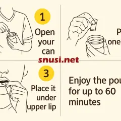 Steg-för-steg-guide: hur snusar man lyft. Öppna dosan, ta en prilla och placera under läppen. Njut upp till 60 min.