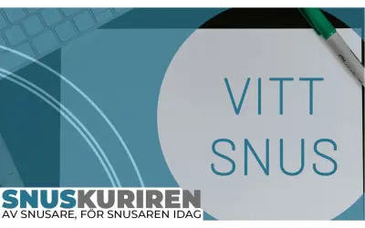 En text om vitt snus och dess biverkningar. En grön penna ligger på ett papper med texten "VITT SNUS".