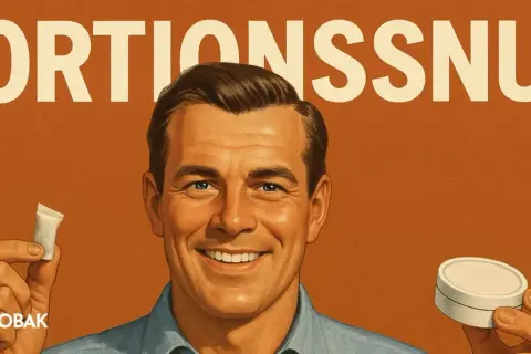 Portionssnus: en modern del av snusets historia. En man håller upp en prilla och en dosa.
