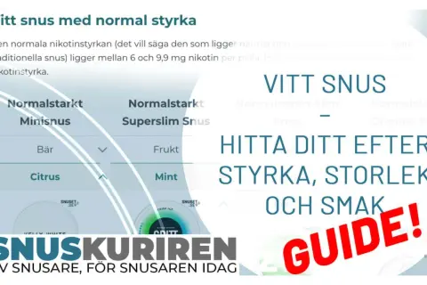 En guide till vitt snus med normal styrka, olika smaker som bär och citrus, samt storlekar som minisnus.