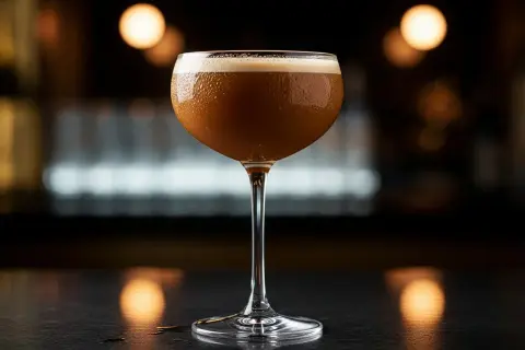En elegant kaffedrink med amaretto, perfekt för en mysig kväll.