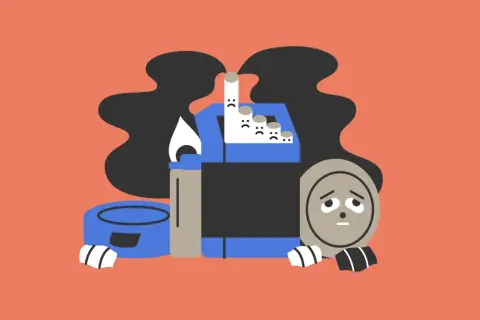 En ledsen vattenpipa med cigaretter och en låga. En illustration som visar hur röker man vattenpipa, men med en sorglig twist.