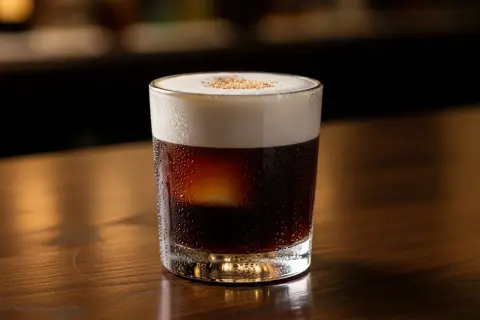 En Irish coffee utan farinsocker, med krämigt skum och en hint av kanel. Perfekt för en mysig stund.