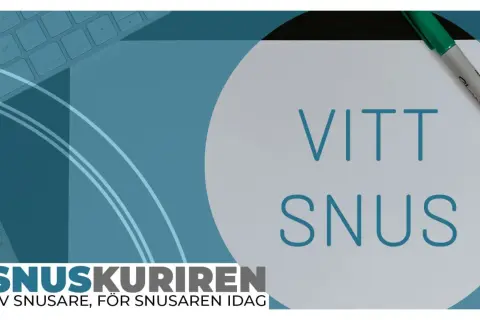 En text om vitt snus och dess biverkningar. En grön penna ligger på ett papper med texten "VITT SNUS".