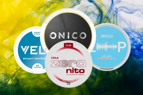 Flera dosor snus, som ONICO, VEL och Zero.o. Frågan "hur mycket kostar en dosa snus" kan variera beroende på märke och smak.