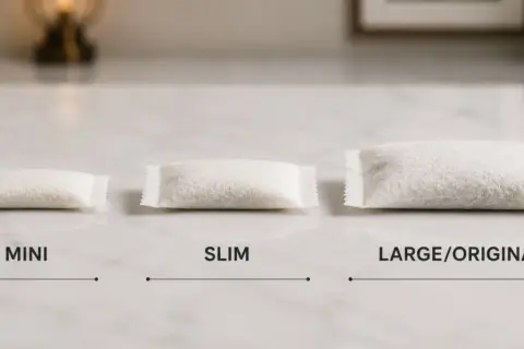 Tre snusportioner i olika storlekar: MINI, SLIM och LARGE/ORIGINAL. En snusdosa vikt kan variera beroende på storlek.