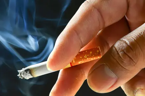 En hand håller en cigarett med rök som virvlar. Processen att fermentera tobak ger den dess karaktäristiska smak.