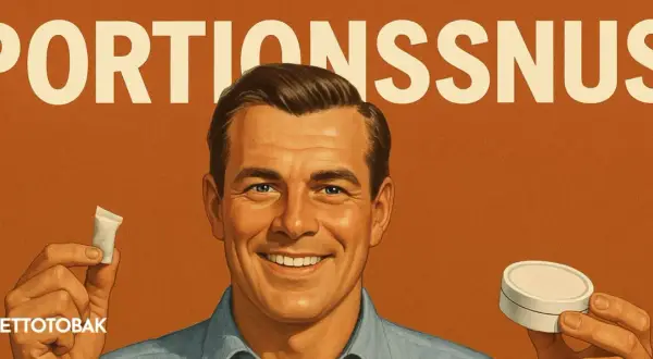 Portionssnus: en modern del av snusets historia. En man håller upp en prilla och en dosa.
