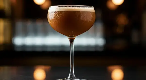 En elegant kaffedrink med amaretto, perfekt för en mysig kväll.