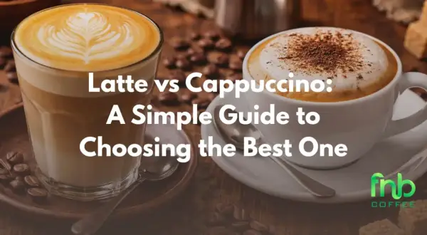 Två kaffedrycker, en latte i glas och en cappuccino i kopp, visar skillnad mellan latte och cappuccino.
