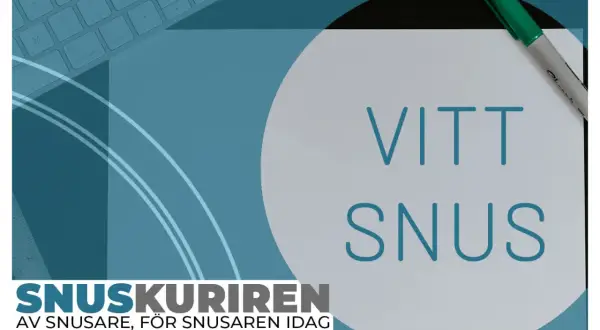 En text om vitt snus och dess biverkningar. En grön penna ligger på ett papper med texten "VITT SNUS".