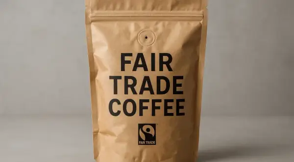En påse Fairtrade-kaffe. Att välja Fairtrade betyder att odlarna får schyssta villkor.