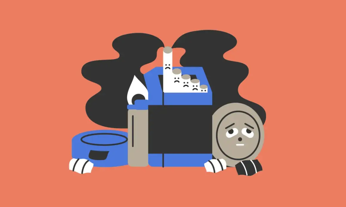 En ledsen vattenpipa med cigaretter och en låga. En illustration som visar hur röker man vattenpipa, men med en sorglig twist.