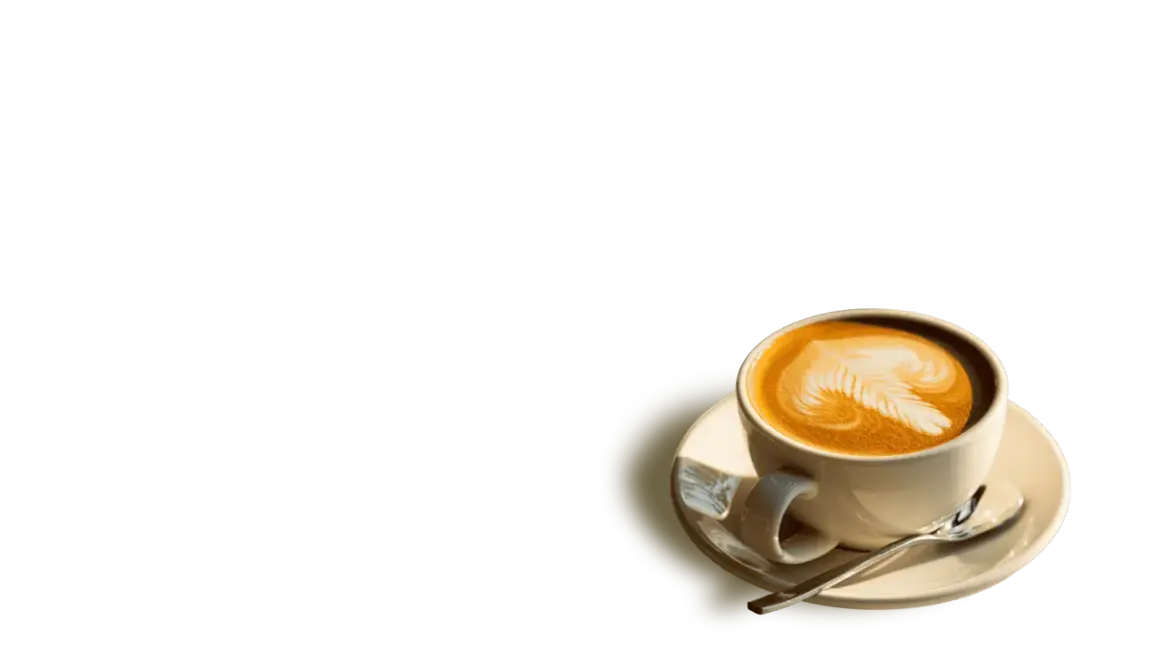 En vacker kaffe latte hemma, med latte art som ser ut som ett löv. En perfekt start på dagen.