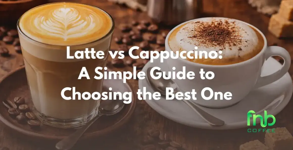 Två kaffedrycker, en latte i glas och en cappuccino i kopp, visar skillnad mellan latte och cappuccino.
