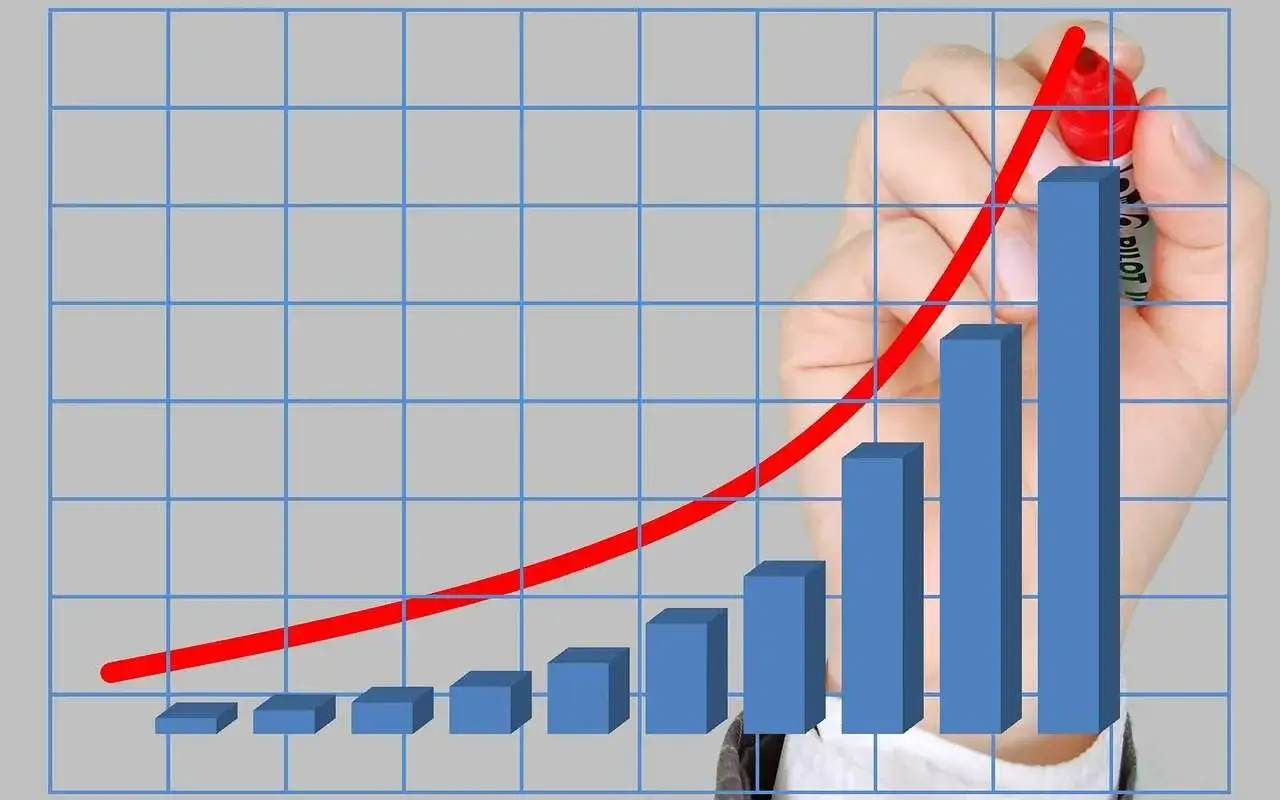 Graf som visar en stigande trend, likt snuspriser genom åren. En hand med röd penna ritar en kurva över staplar.