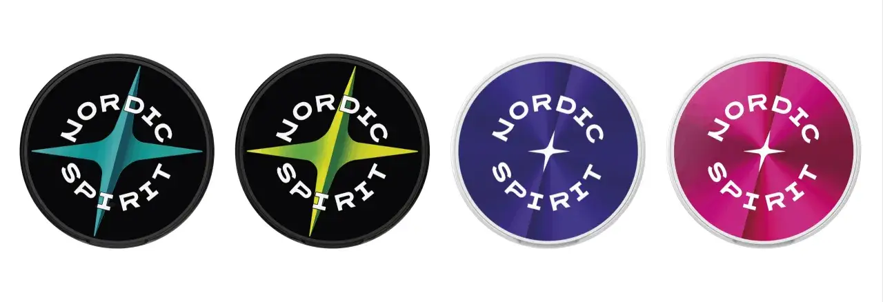 Fyra runda logotyper med texten