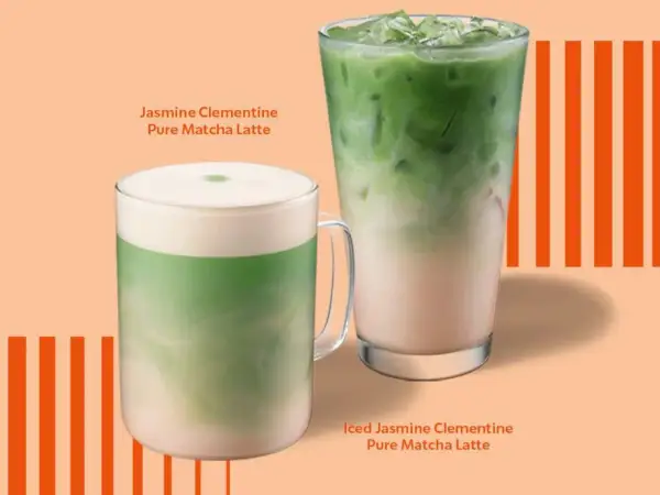 Två uppfriskande matcha latte-drycker, en varm och en isad, med en härlig dos matcha koffein.