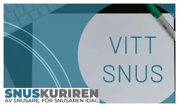 En text om vitt snus och dess biverkningar. En grön penna ligger på ett papper med texten "VITT SNUS".