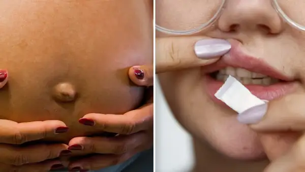 En gravid mage och en kvinna som snusade innan hon visste att hon var gravid.